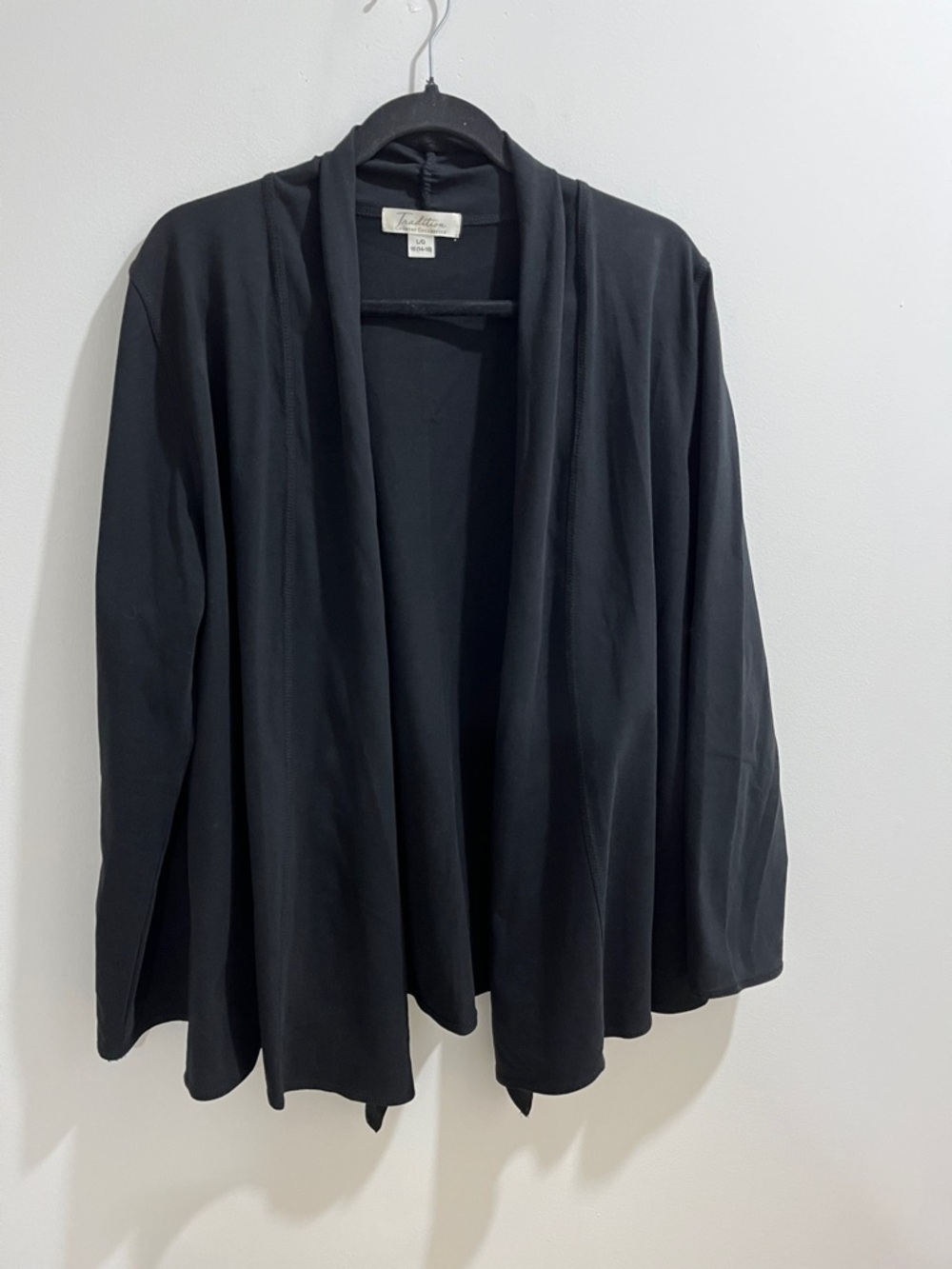 Tradition Women’s Open Cardigan Large Black Waterfall Cotton Lightweight Stretch
